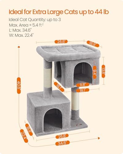 Feandrea Cat Tree, 40.6-Inch Tall Cat Tower, Cute Plush Condo, Light Gray