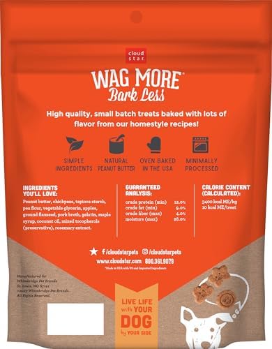 Cloud Star Corp, Wag More Bark Less Soft & Chewy Grain Free Peanut Butter & Apples Dog Treats (Pack of 12)