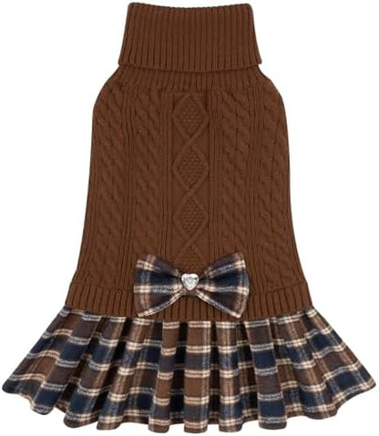 KYEESE Dog Sweater Dress for Small Dogs Turtleneck Thick Knit Pullover