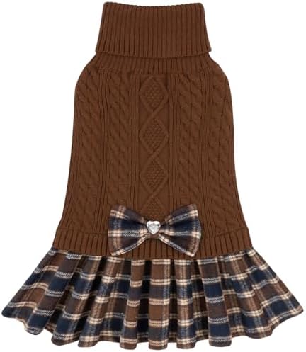 KYEESE Dog Sweater Dress for Small Dogs Turtleneck Thick Knit Pullover
