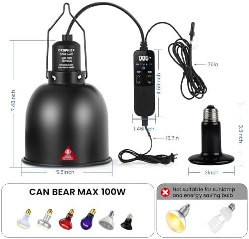 DXOPHIEX 5.5inch Deep Reptile Light Fixture with Thermostat and Timer