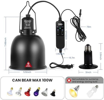 DXOPHIEX 5.5inch Deep Reptile Light Fixture with Thermostat and Timer