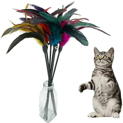 Cat Wand Toy Feather Stick Cat Toys, 7 Pieces Interactive Cat Toy Feathers Wand for Indoor Cats