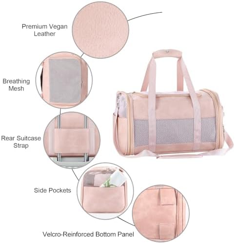 Fashion Dog Carrier Pet Carrier Airline Approved Cat Carrier for Small Dogs Cats Under 15 Lbs, Vegan Leather Collapsible Soft Sided Travel Puppy Carrier