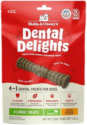 Stella & Chewy's Dental Delights with Freeze-Dried Chicken - Large Dental Treats for Dogs, 5.5 Ounce Bag