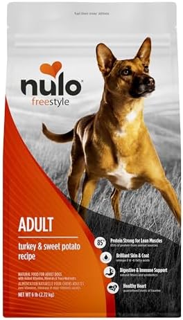 Nulo FreeStyle Adult Dry Dog Food - Turkey & Sweet Potato, Premium Grain Free Dog Food with Probiotics for Healthy Gut, Skin and Coat, Natural High Protein Kibble for Small, Medium, Large Breeds, 6lb