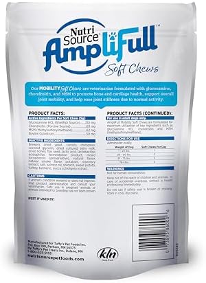 NutriSource AmpliFull Turkey Flavor Mobility Soft Chews for Dogs, Daily Joint Health Supplement with Glucosamine & Chondroitin for Flexibility & Comfort, 70 Chews (1 Pack)