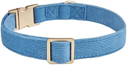 Soft Corduroy Fibric Dog Collar with High Grade Metal Buckle, for Medium Dogs.(Blue,Medium:12-19")