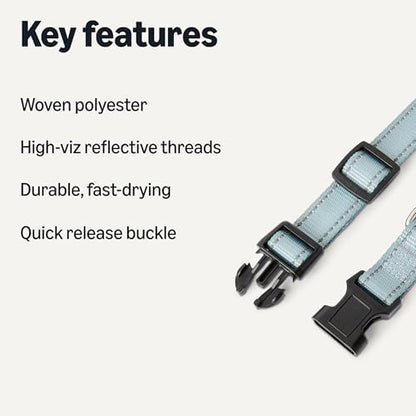 Amazon Basics Reflective & Adjustable Dog Collar, Woven Polyester, Durable, Fast-Drying, High-Viz Reflective Threads, Quick-Release Buckle, Metal D-Ring, Size M, Blue