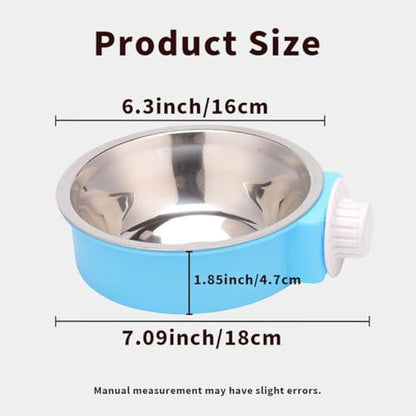 2Pcs Pets Lightweight Stainless Steel Bowl,Removable Stainless Steel Pet Hanging Food Water Feeder Bowl for Puppy Dog Cat Rabbit Ferret Bird Gunea Pigs (Blue-Medium)