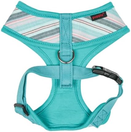 Puppia Theros Dog Harness A (Over-The-Head) Fashionable Striped Pattern Spring Summer Harness for Small and Medium Dogs, Aqua, X-Large