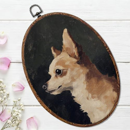 Vintage Dog Oval Framed Wall Art, Dog Lover Gifts Canvas Art Wall Decor，Cute Cottage Hanging Decor Painting Artwork for Home Bedroom Gallery Bathroom Dorm Living Room Office Decorations 8.3x12inch