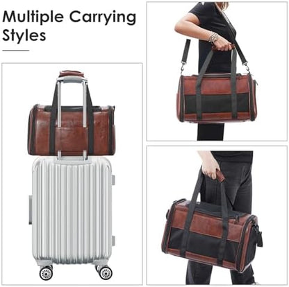 Fashion Dog Carrier Pet Carrier Airline Approved Cat Carrier for Small Dogs Cats Under 15 Lbs, Vegan Leather Collapsible Soft Sided Travel Puppy Carrier