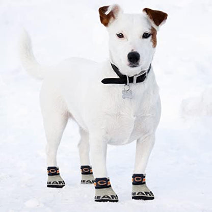 NFL Chicago Bears Anti Slip Dog Socks with Elastic Ribbed Top, Size X-Small/Small. Indoor/Outdoor Socks, Best Dog Paw Protector, 2 Pairs, Cool Puppy Supplies with NFL Logo of Bears Football Team