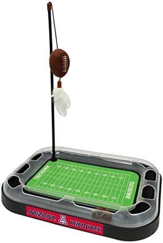 Pets First Cat Scratching Toy NCAA ARIZONA Wildcats Football Field Cat Scratcher Toy with Interactive Cat Ball Bell in Tracks. 5-in-1 CAT TOY Cat Wand Poll with CATNIP FILLED Plush Football&Feathers