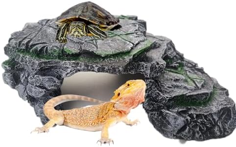 kathson Turtle Basking Platform,Resin Bearded Dragon Basking Platform Reptile Habitat Cave Climbing Ramp Turtle Tank Decoration for Leopard,Geckos,Lizards,Turtles,Snakes,Frogs,Newts