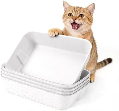 Disposable Litter Boxes for Cats, Durable and Water Resistant, Sustainable Large Disposable Litter Box, Disposable Cat Litter Boxes for Indoor/Travel Use, Standalone or as Liner (White, Large 5-Pack)
