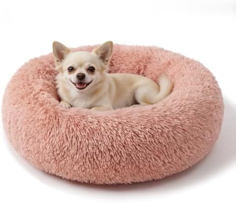 nononfish Small Dog Bed,Calming Donut Plush Round Pet Bed