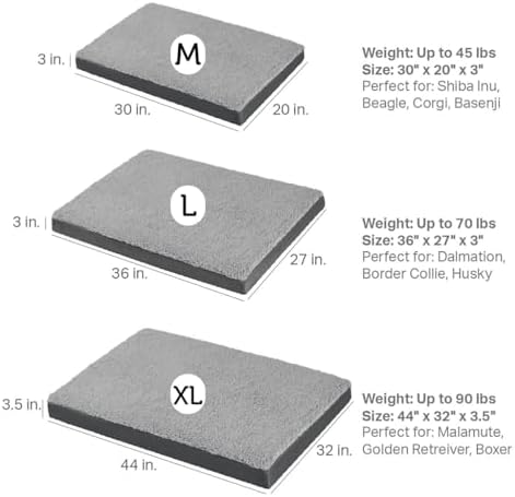 Friends Forever Orthopedic Dog Bed, Cooling Dog Beds with Removable Washable Cover, Reversible Pet Bed Mat with Memory Foam, Washable Removable Cover, Kato Grey, 36x27x3