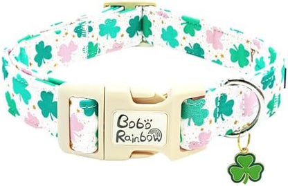 St Patrick's Day Dog Collar-Adjustable Cute Trefoil Pet Collars Cotton Clovers Holiday Puppy Collar Green Spring Necklace Gift for X-Small Dogs