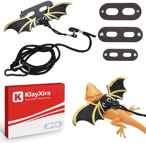 3 Sizes Lizard Harness and Leash Set, Soft Leather Reptile Leash with Cool Wings for Bearded Dragon Iguana Gecko Chameleon Small Pets, Black Reptile Accessories for Outdoor Walking