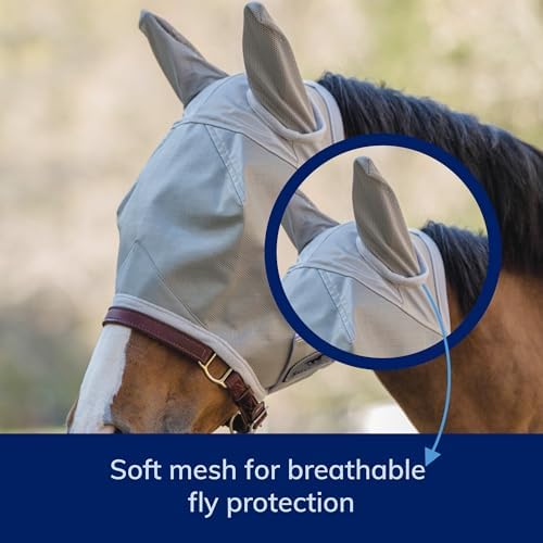 SmartEquine Fly Mask with UV Protection, Ears, and Mesh, Horse Size