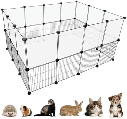 Indoor DIY Rabbit Playpen, 28-Panel Expandable Small Animal Fence