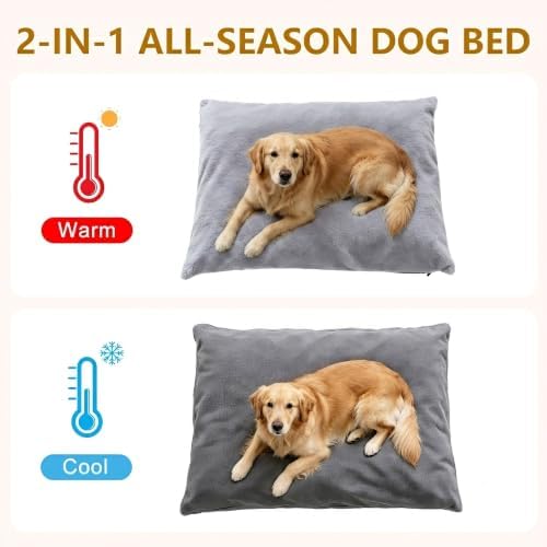 Orthopedic Dog Bed for Large Dogs, Washable Dog Sofa Bed with Reversible Plush & Premium Corduroy Velvet, Non-Slip Bottom, Removable Cover, Grey, 35"x28"