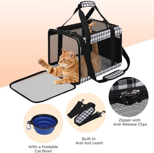 Soft Sided Cat Carrier for Large Cats Up to 20 Lbs, Collapsible Cat Bag Airline Approved with Upgrade Zipper Closures,17 * 12 * 12in Pet Travel Carrier for Small Dogs Puppy or 2 Kittens, Black