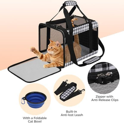Soft Sided Cat Carrier for Large Cats Up to 20 Lbs, Collapsible Cat Bag Airline Approved with Upgrade Zipper Closures,17 * 12 * 12in Pet Travel Carrier for Small Dogs Puppy or 2 Kittens, Black