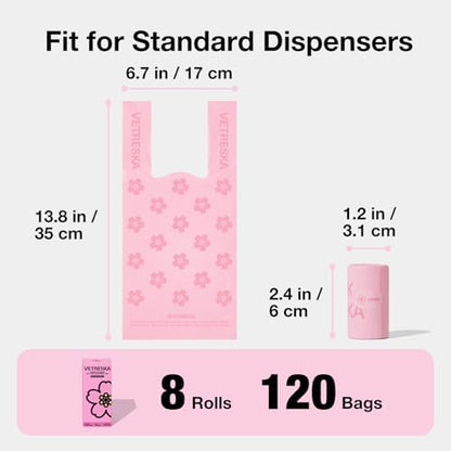 VETRESKA Dog Poop Bags with Handles 120 Count, Floral Scented Waste Bags