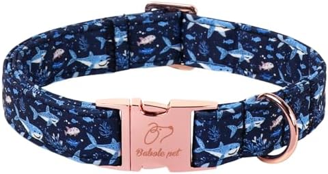 Summer Dog Collar, Cute Cartoon Sharks Dog Collars - Soft Adjustable Everyday Collars for Small Medium Large Dogs, Durable Metal Buckle Male Dogs Collar L