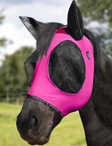 Harrison Howard Horse Fly Mask with Forelock Opening Stretch Breathable and Comfortable for Horses UV -Protection Fuchsia M