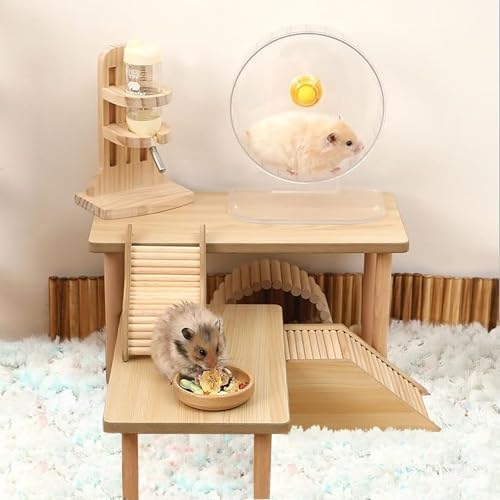 3-Piece Set Hamster Cage Accessories Wooden Hamster Platform Toys for Dwarf Syrian Hamsters Gerbils Other Small Pets