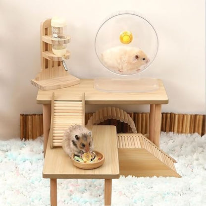 3-Piece Set Hamster Cage Accessories Wooden Hamster Platform Toys for Dwarf Syrian Hamsters Gerbils Other Small Pets