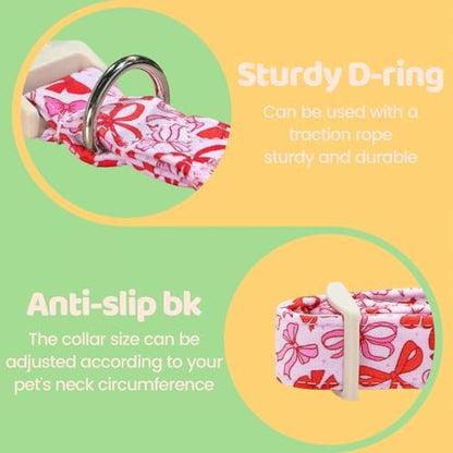 Dog Collars, Pink Bow Print Cotton Collar Adjustable Light Plastic Buckle Collar with Bow Pet Collar Gift for Small Dogs