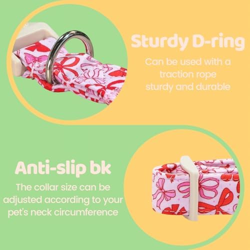Dog Collars, Pink Bow Print Cotton Collar Adjustable Light Plastic Buckle Collar with Bow Pet Collar Gift for Medium Dogs