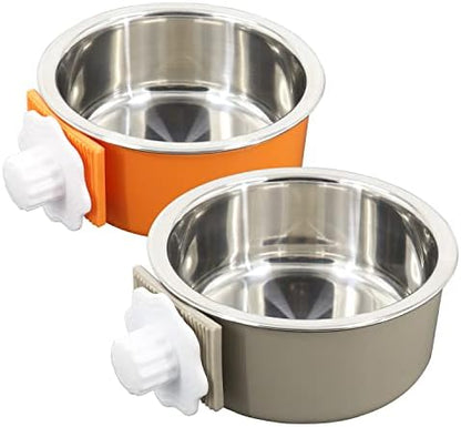 Dog Crate Bowl, Hanging Stainless Steel Removable Pet Crate Water & Food Bowls, Pet Cage Feeder Container Coop Cup for Cat Puppy Birds Rats Guinea Pigs Rabbit Hamster (2PCS)