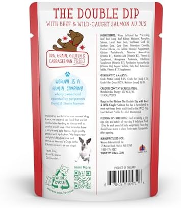 Weruva Dogs in the Kitchen, The Double Dip with Beef & Wild-Caught Salmon Au Jus Dog Food, 2.8oz Pouch (Pack of 12)