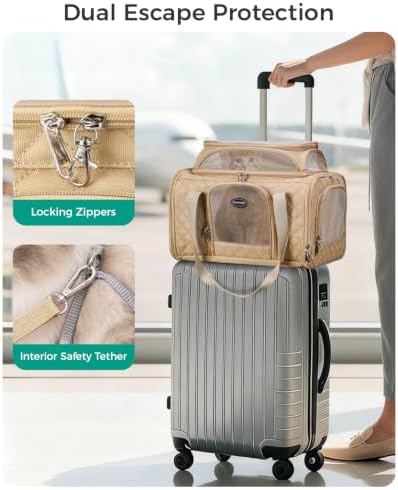 Airline Approved Cat Carrier with Expandable Top, 17x11x9.5 in, Brown