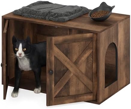 Furinno PELI Farmhouse Style Cat Litter Box Enclosure, Rustic Brown