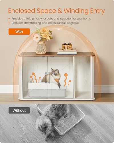 Feandrea Litter Box Enclosure, Modern Cat Litter Box Furniture Hidden