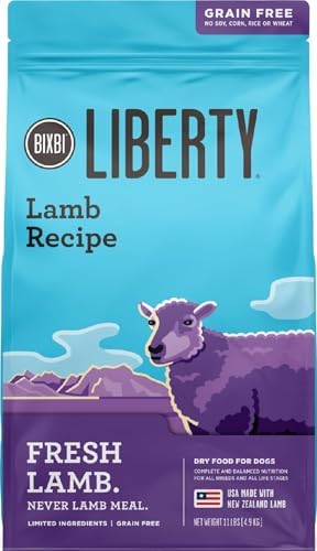 BIXBI Liberty Grain-Free Dry Dog Food, Lamb Recipe – Fresh Meat, High Protein, No Meat Meals – USA Made, 11 lbs