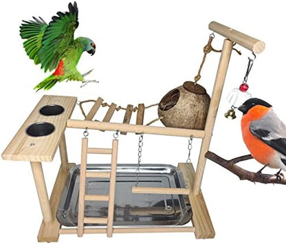 Hamiledyi Bird Playground Parakeet Play Stand Wooden Parrot Perch Gym