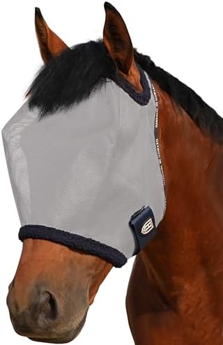 Harrison Howard All Round Mesh Horse Fly Mask UV Protective with Fleece Padded Edging Grey S