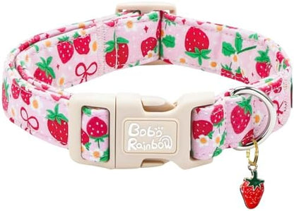 Dog Collars, Spring Red Strawberry Print Pet Collar Holiday Cute Durable Adjustable Pendant Gift Collar with Quick Release Plastic Buckle for X-Small Dogs