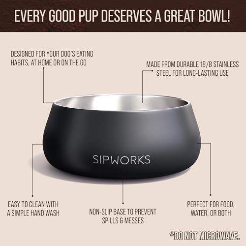 Sipworks Stainless Steel Dog Bowl – 32oz Weighted Metal Food and Water Bowls for Dogs and Cats with Non-Slip Base - Pet Bowls for All Breeds Sizes for Travel & Outdoor Play | Buttercream