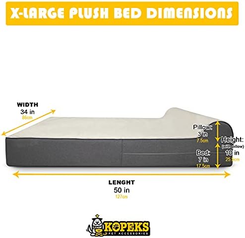 KOPEKS Dog Bed Replacement Cover Memory Foam Beds - Extra Large (Jumbo Size) - Deluxe Grey
