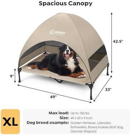 Veehoo Outdoor Dog Bed with Canopy, Cooling Elevated Dog Shade for Outside