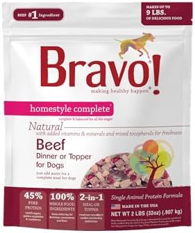 Bravo! Homestyle Complete Freeze Dried Raw Dog Food, Beef, 2 Pounds